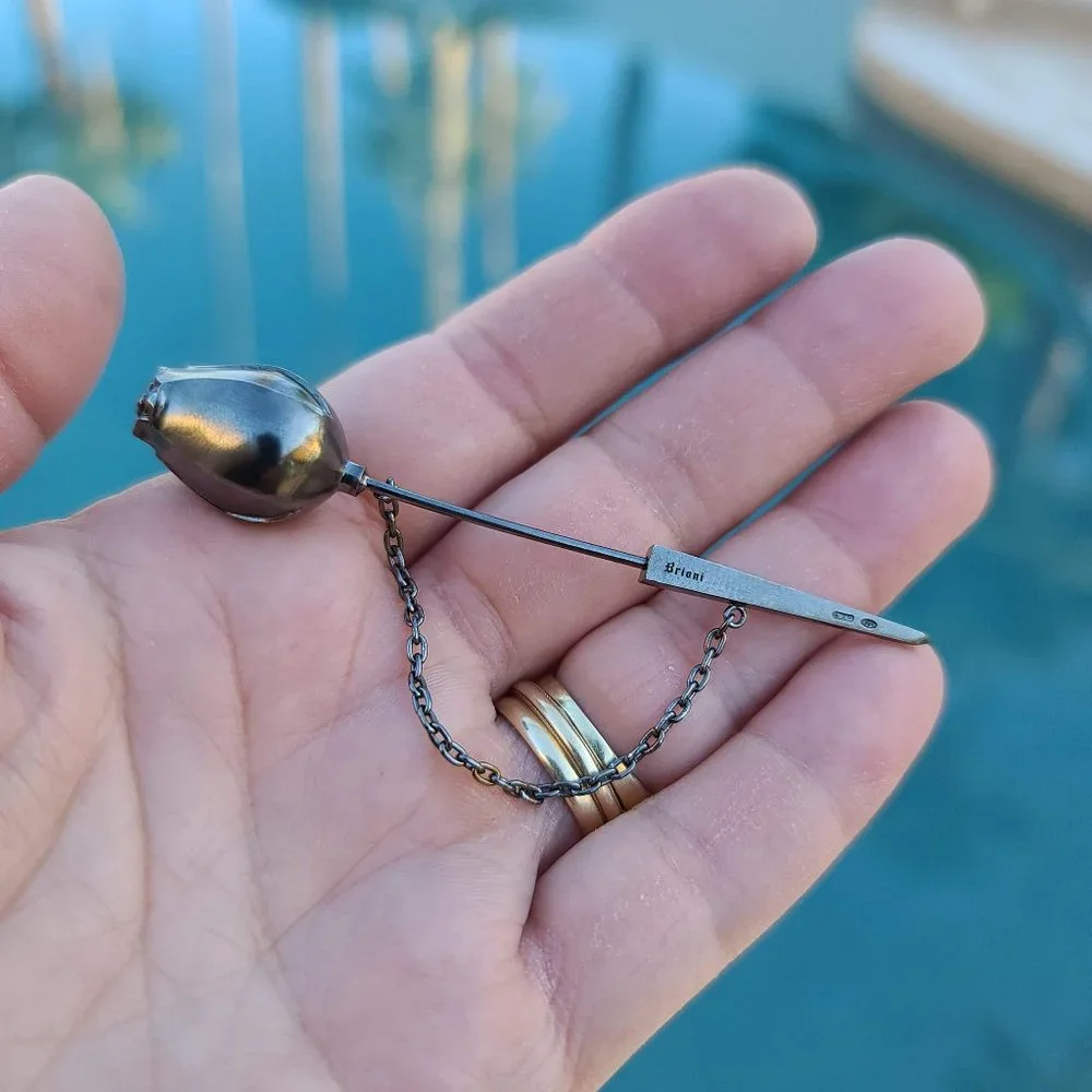 BRIONI Sterling Silver 925 Lapel Tie Stick Suit Pin Gunmetal Rose Bud Minimalist - Picture 8 of 16